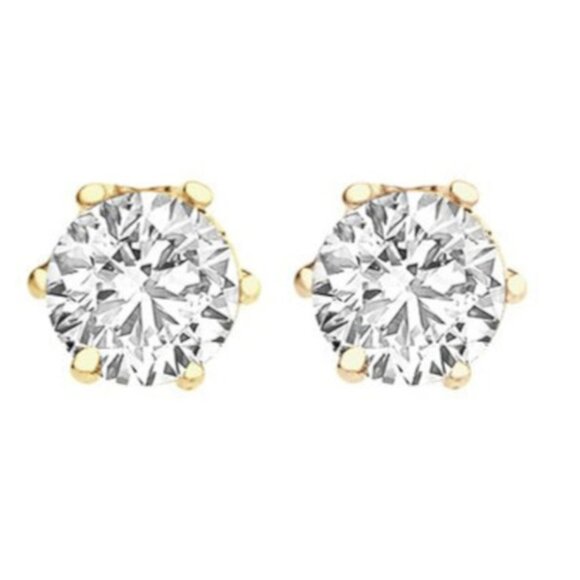Swarovski Stones - 2 CTW Clear CRYSTAL Stud Earrings - 14KT Gold Overlay - Picture 2 of 9
